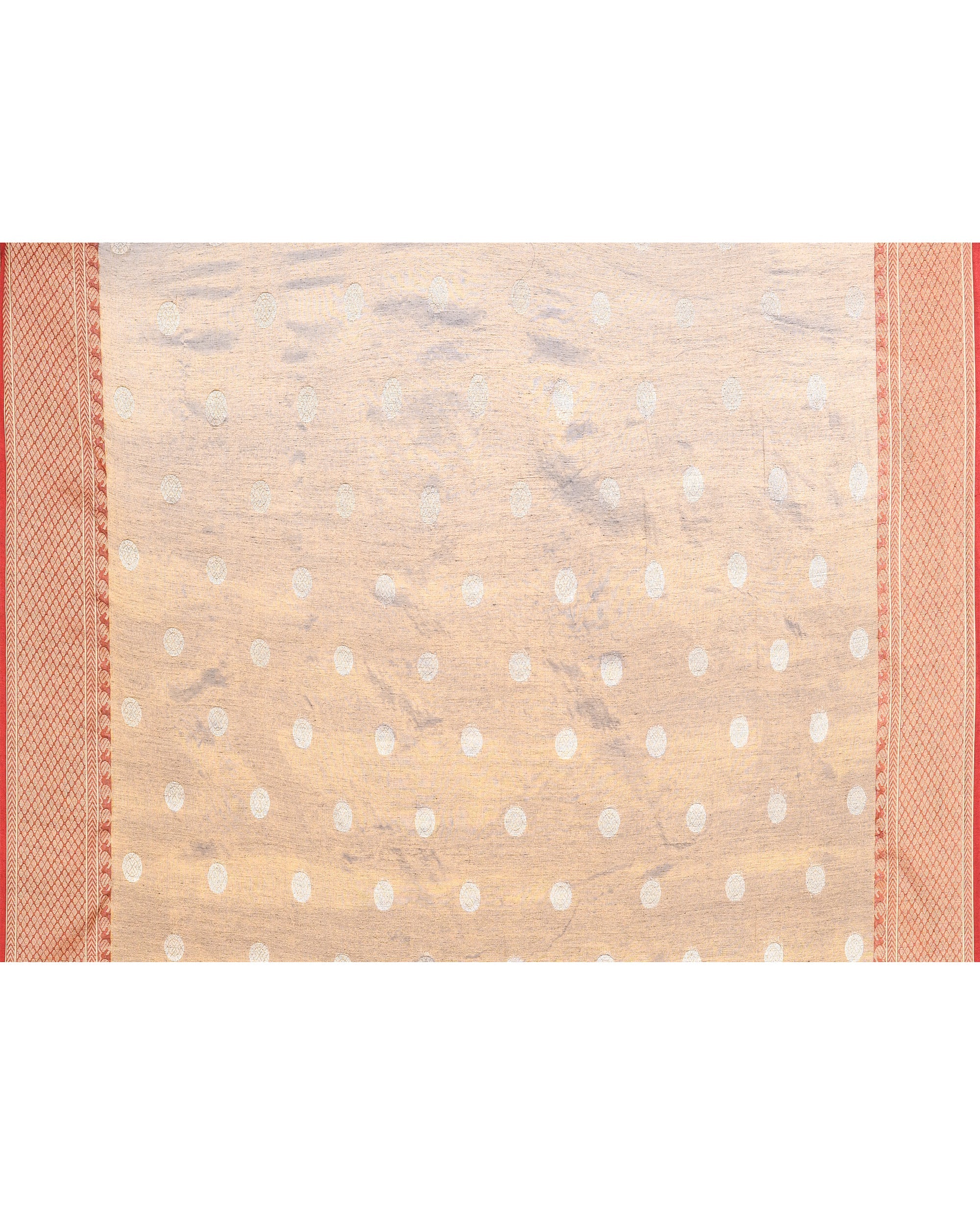 Golden Zari Cotton Tissue Jamdani Saree with Red Accents