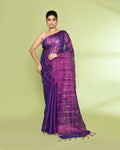 Violet Zari Cotton Tissue Sequin Saree with Vibrant Borders