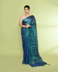 Blue Green Zari Cotton Tissue Sequin Saree