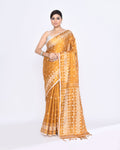 Gold zari cotton tissue Jamdani saree with red border