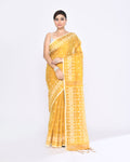 Yellow dual-tone cotton tissue Jamdani saree with zari detailing