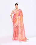 Piyari Fashion Women's Deep Peach Zari Cotton Tissue Jamdani Saree
