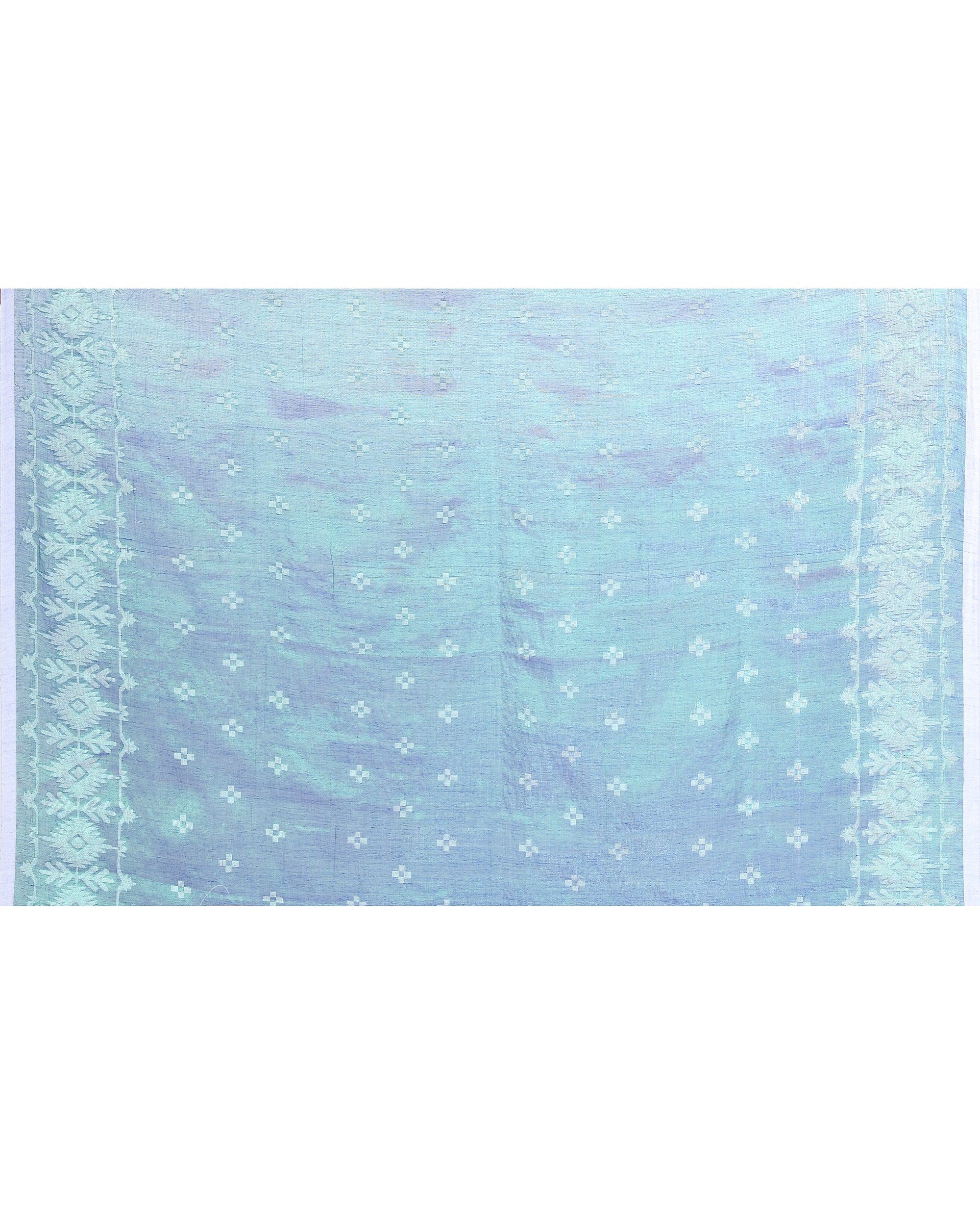 Blue Green Zari Cotton Tissue Jamdani Handloom Saree