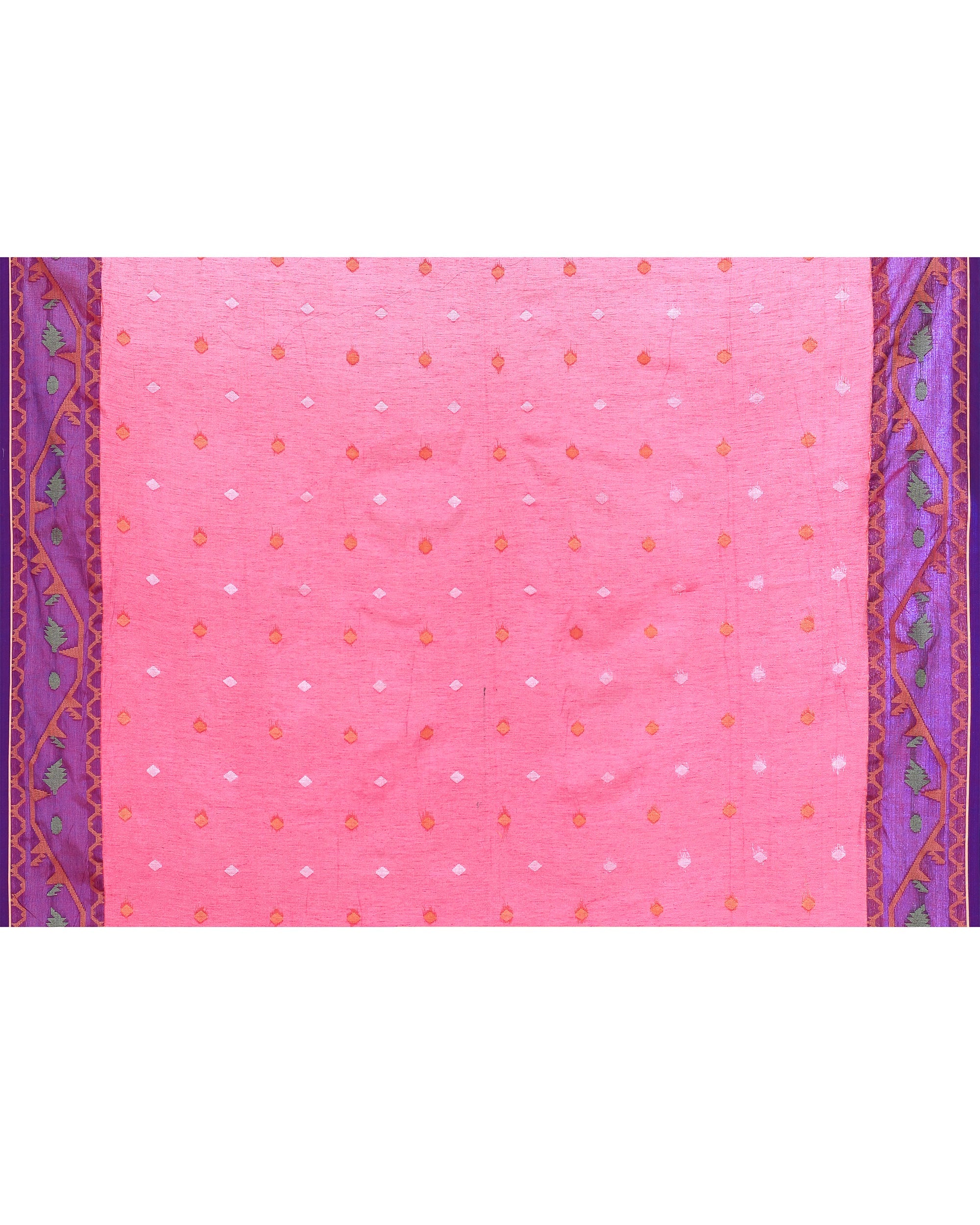 Piyari Fashion Women's Pink Zari Cotton Tissue Jamdani Saree