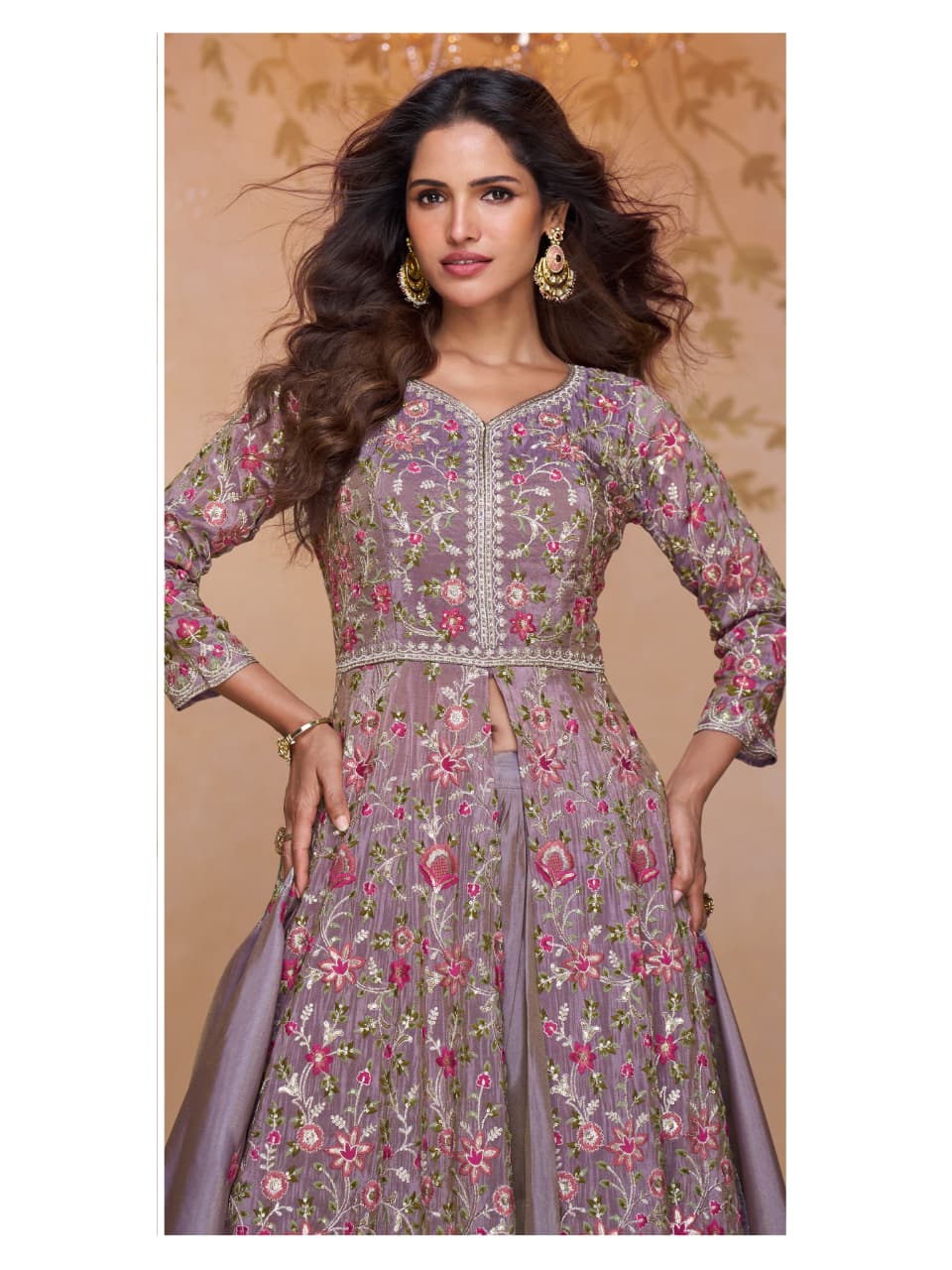 Purple Shimmer Indowestern Wedding Gown for Special Occasions