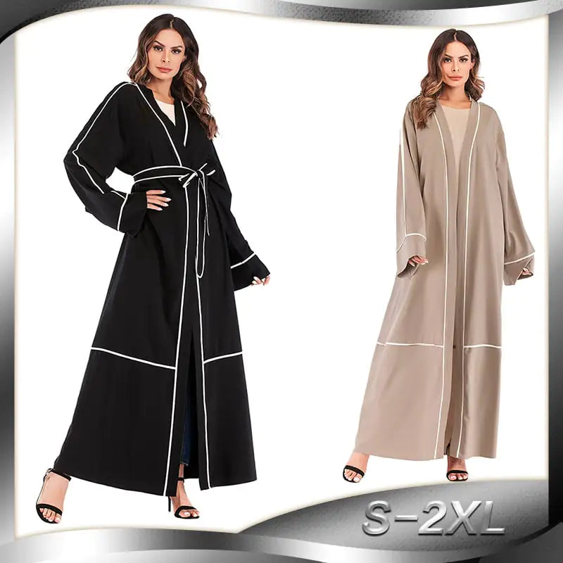 Contrast Striped Cardigan Muslim Robe for Women