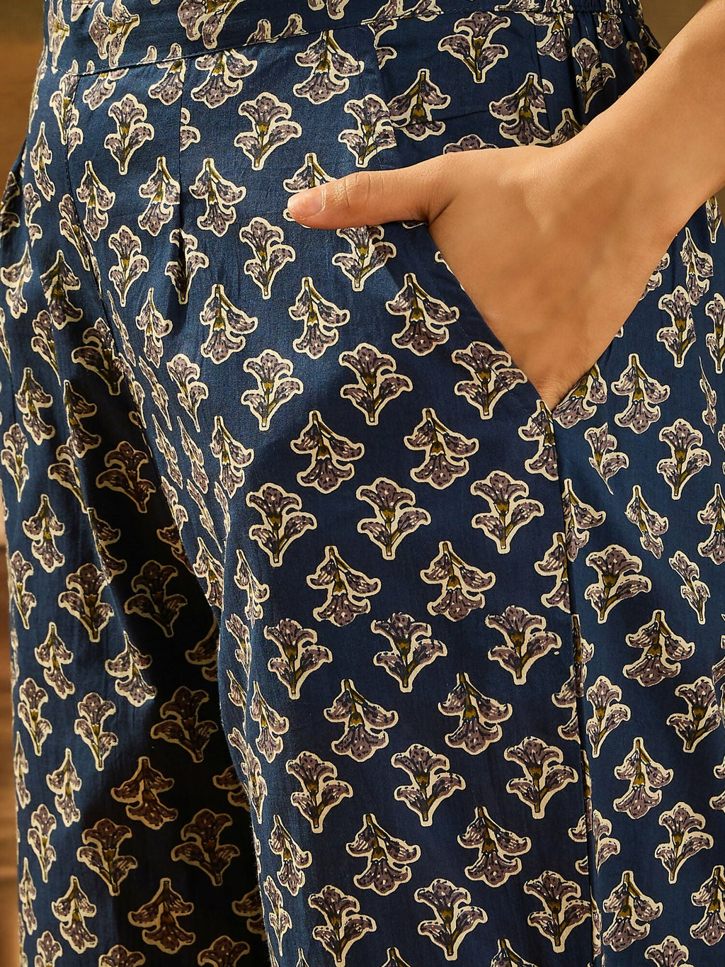 Navy Blue Printed Pure Cotton Kurta Set