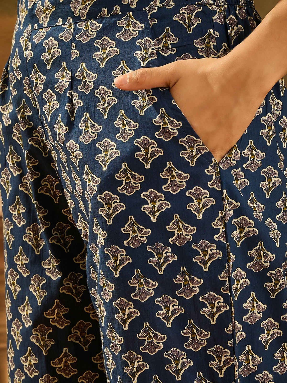 Navy Blue Printed Pure Cotton Kurta Set