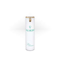 White and gold pump bottle of Valmont Prime Lip Repair tensing cream on a minimalist background.