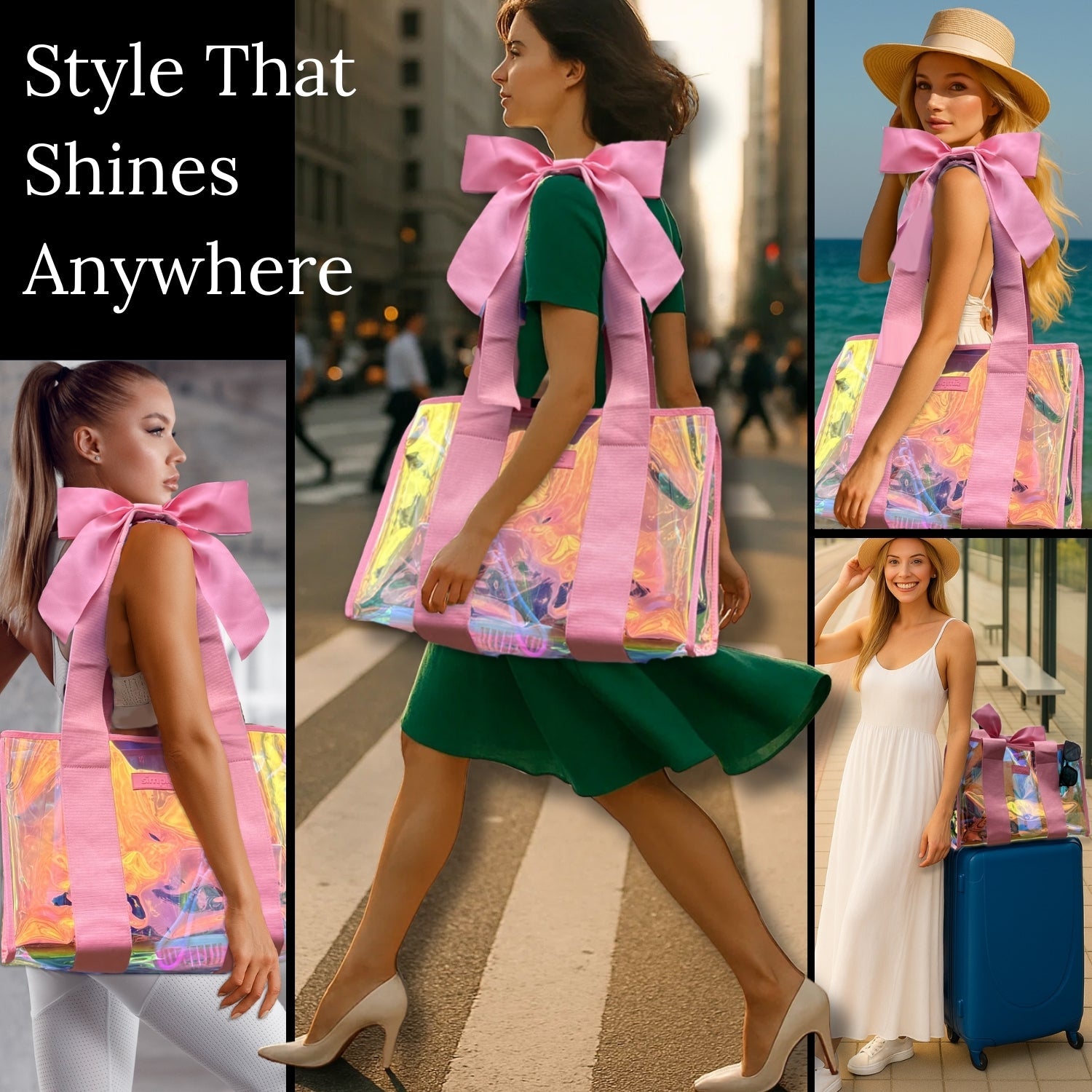 BowMe Prism Tote with Phone Pouch in Prism Pink & Purple