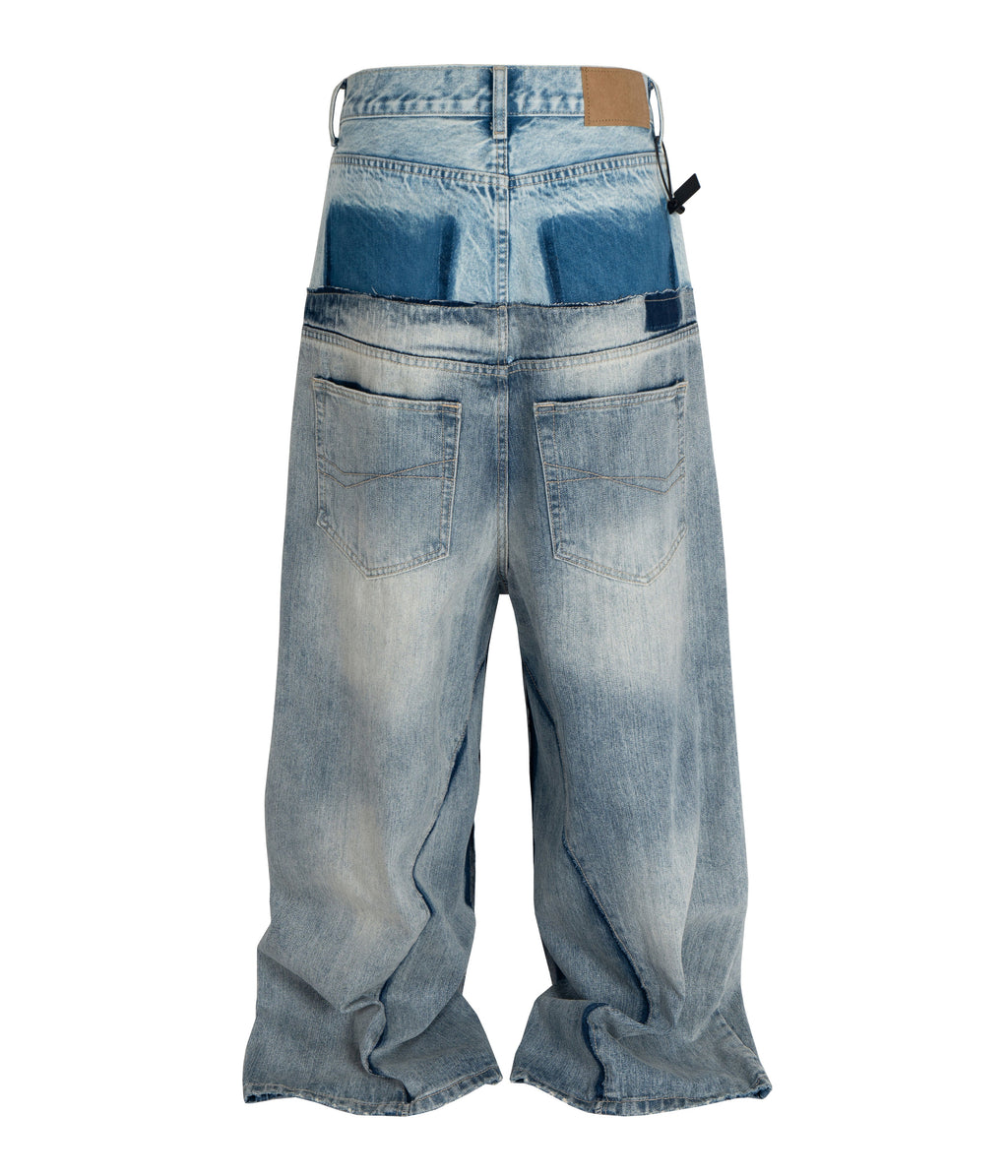 Wideboy Double Denim Baggy Fit Jeans in Light Wash - Image 3