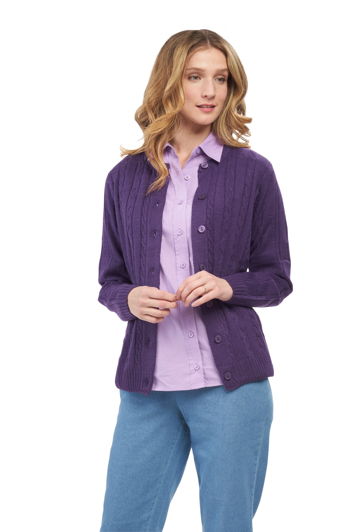 Women's Classic Cable Knit Button Front Cardigan Longline