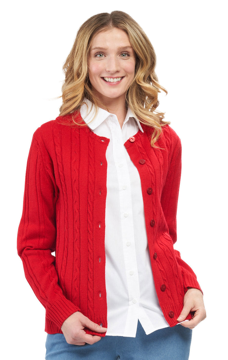 Women's Classic Cable Knit Button Front Cardigan Longline