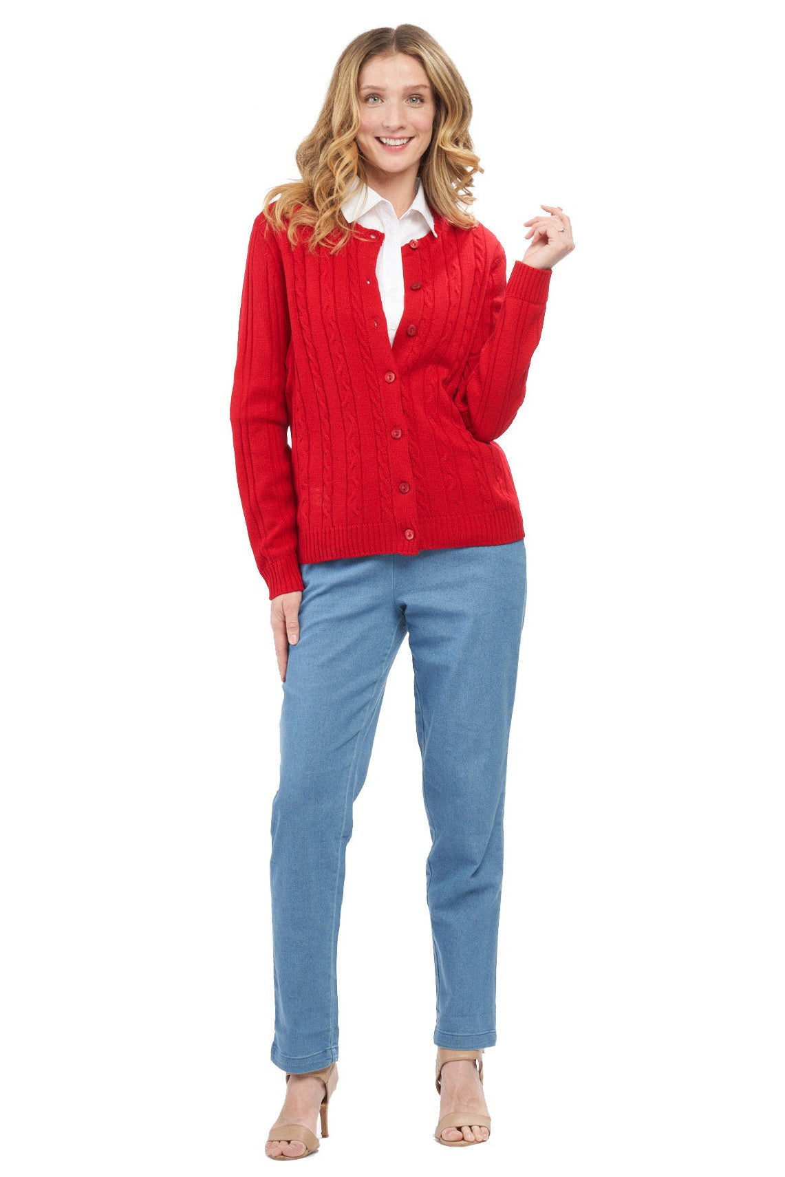 Women's Classic Cable Knit Button Front Cardigan Longline