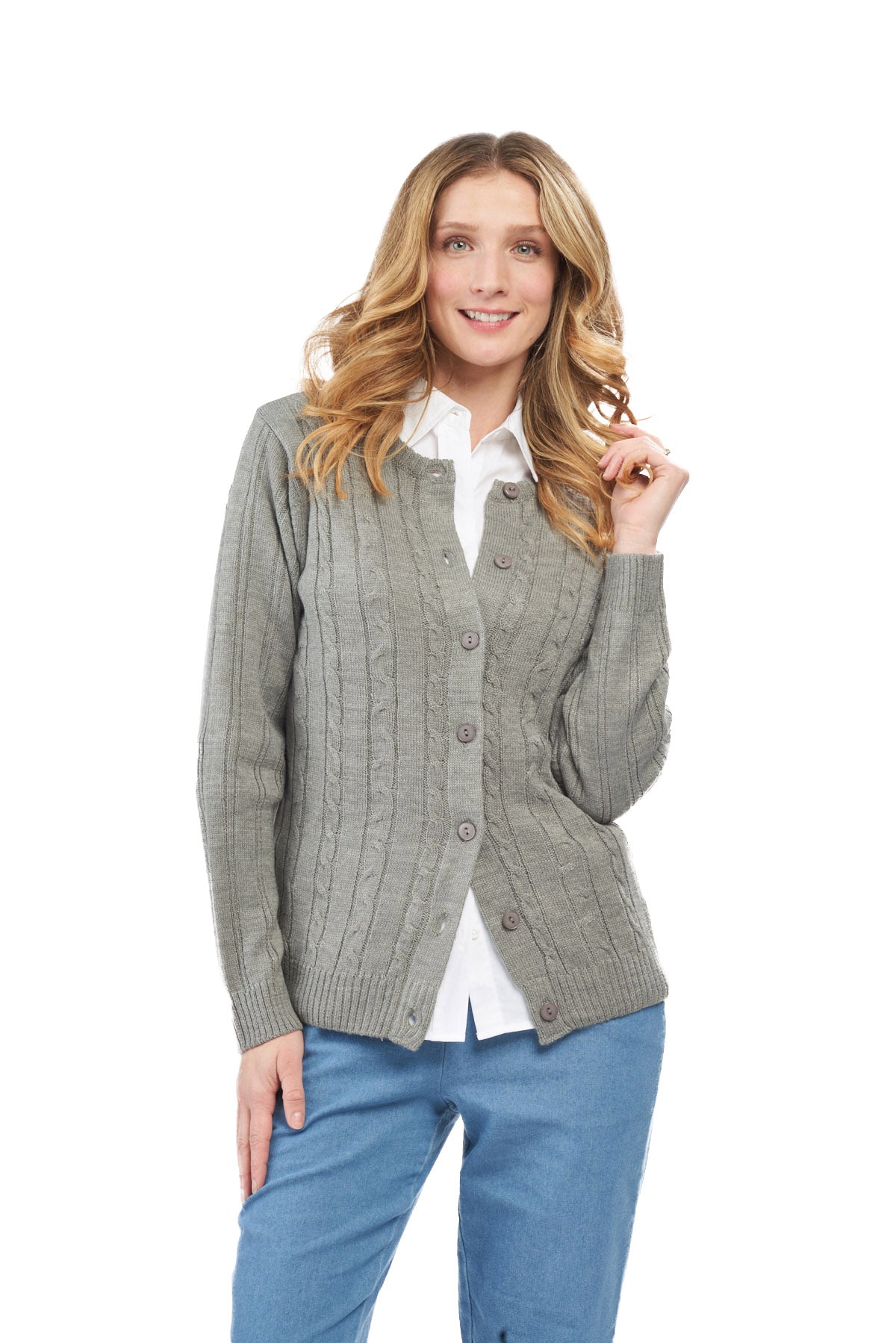 Women's Classic Cable Knit Button Front Cardigan Longline