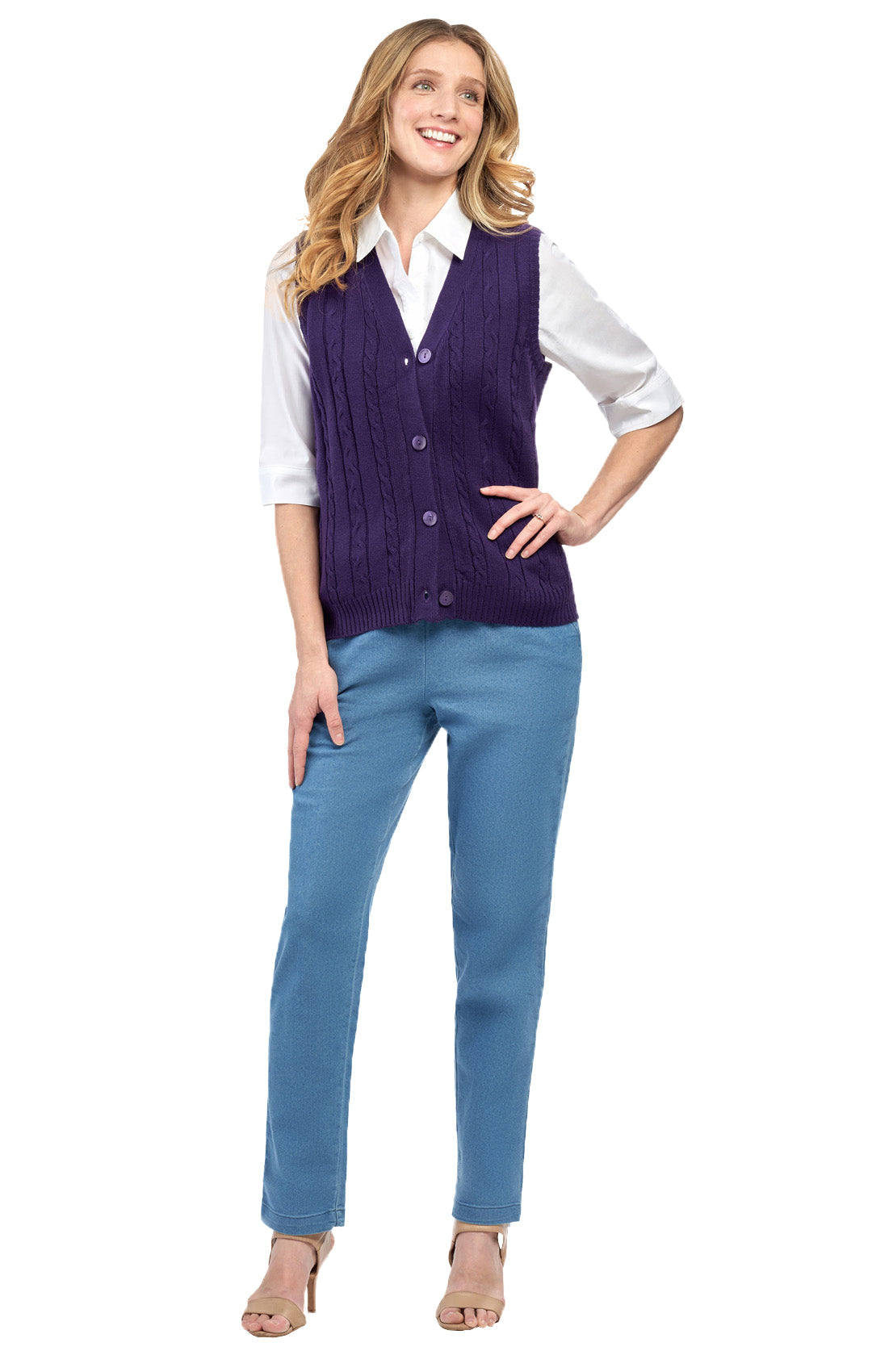 Women's Cable Knit Button Front Sweater Vest