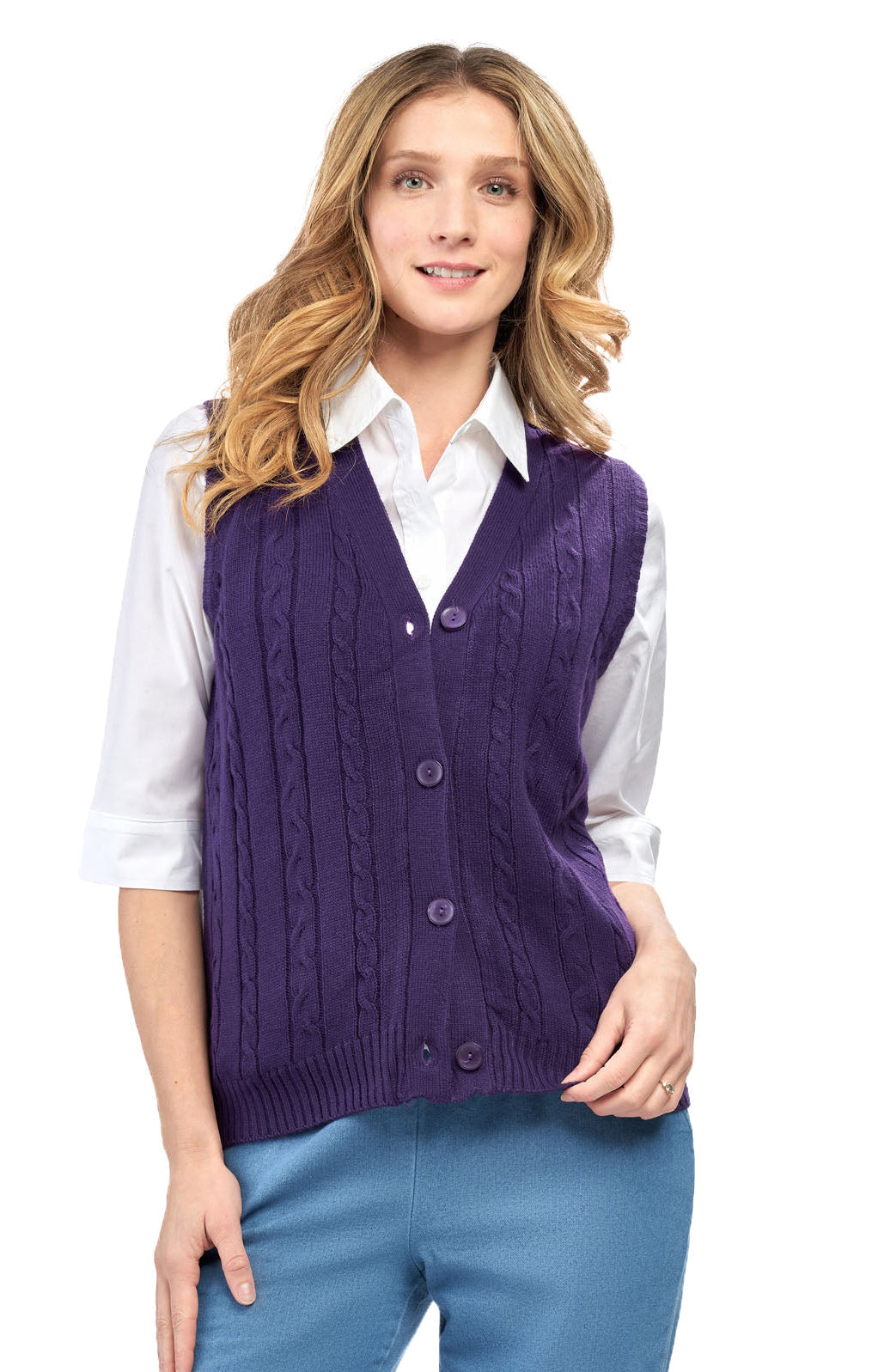 Women's Cable Knit Button Front Sweater Vest