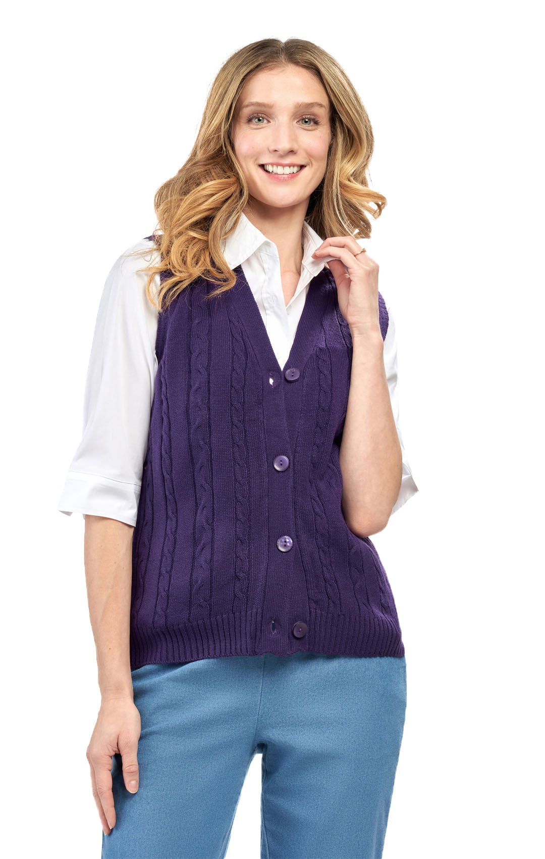 Women's Cable Knit Button Front Sweater Vest