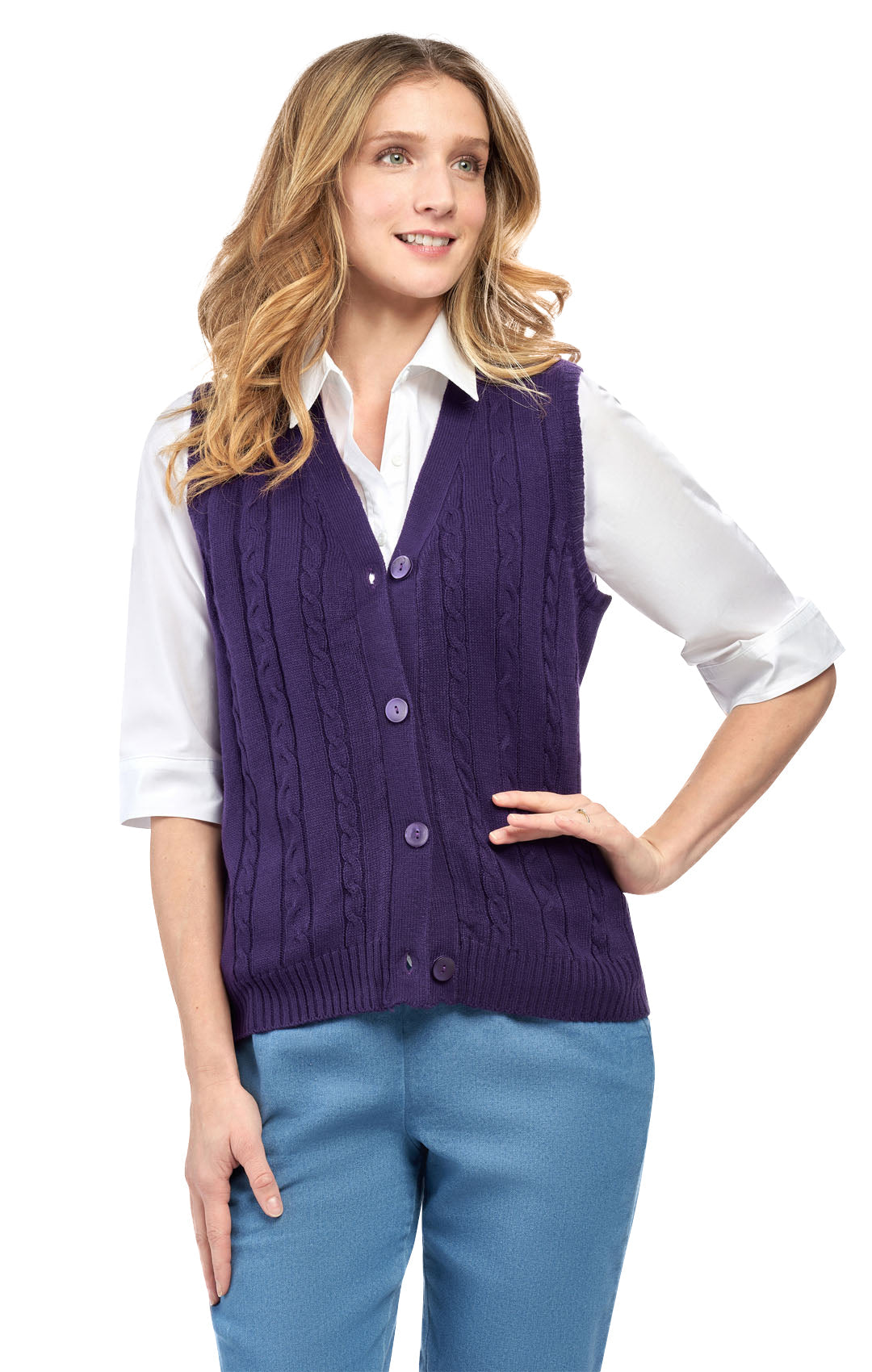 Women's Cable Knit Button Front Sweater Vest