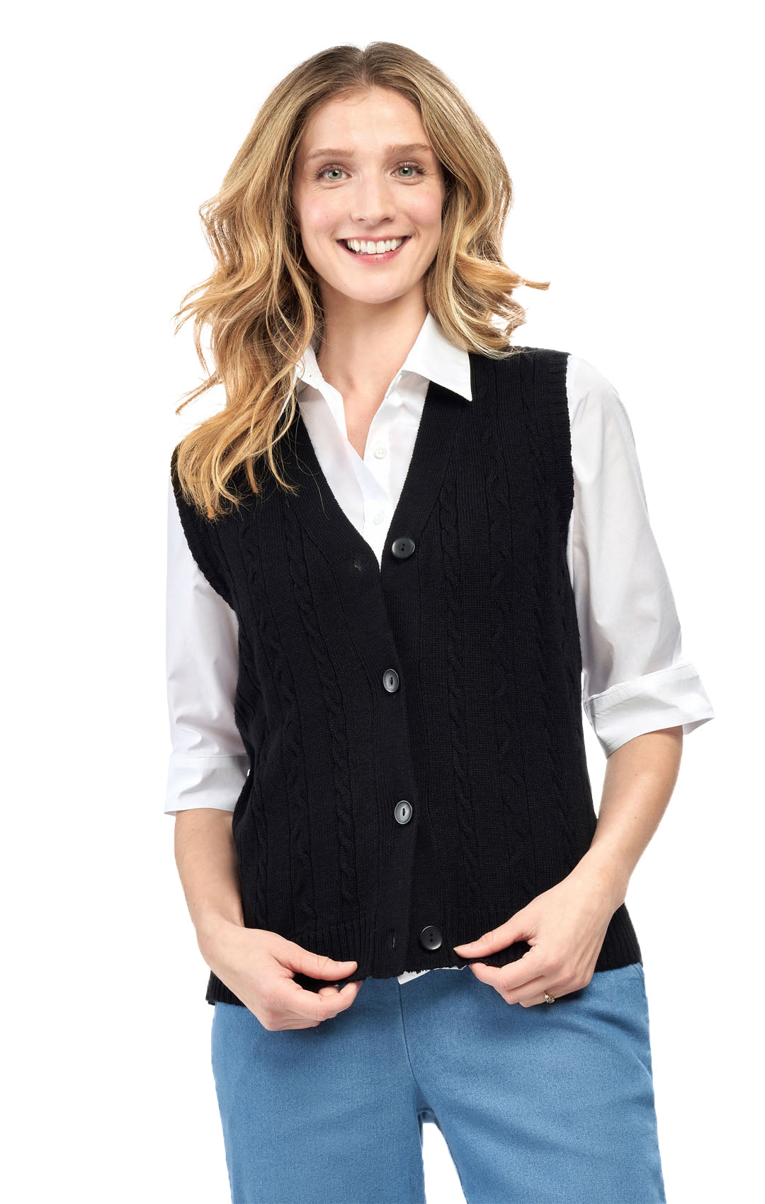 Women's Cable Knit Button Front Sweater Vest