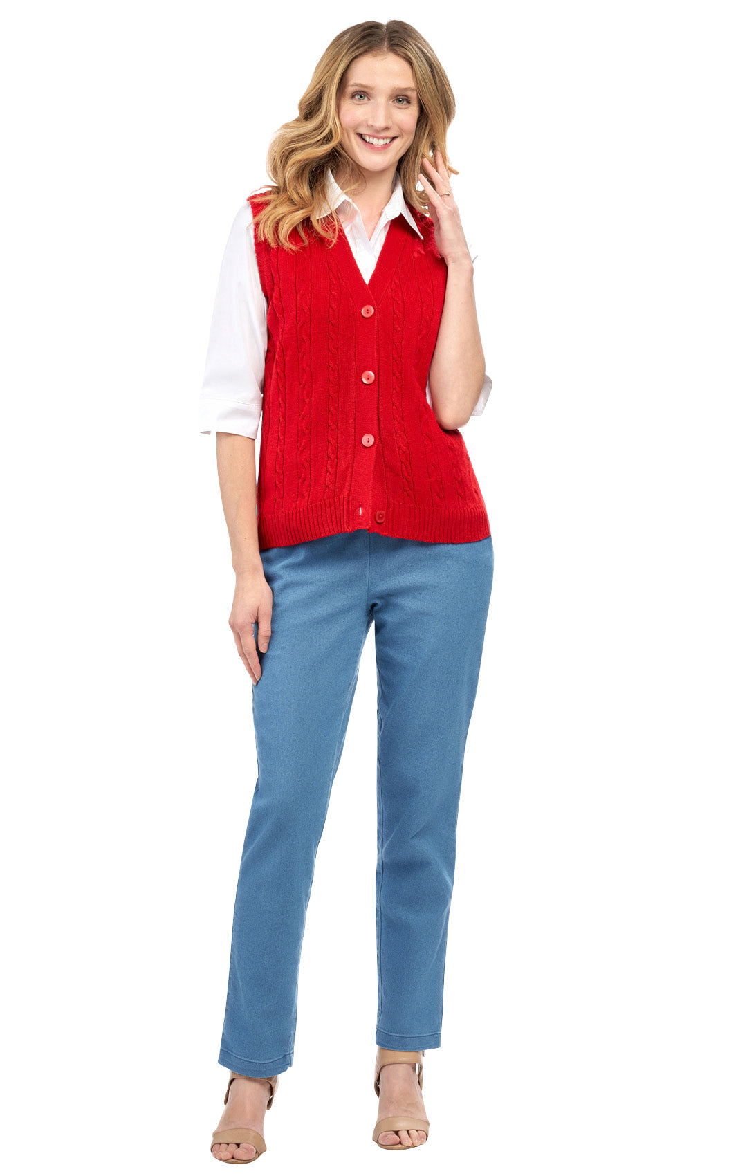 Women's Cable Knit Button Front Sweater Vest
