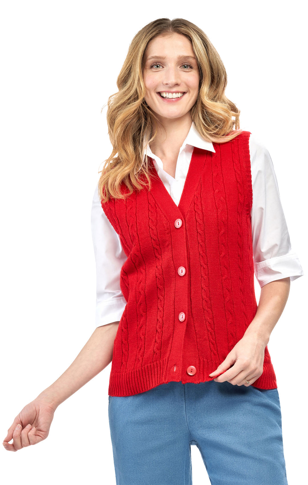 Women's Cable Knit Button Front Sweater Vest