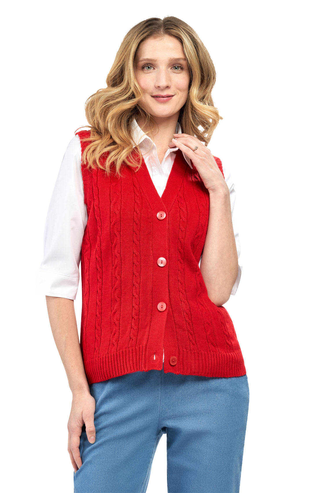Women's Cable Knit Button Front Sweater Vest