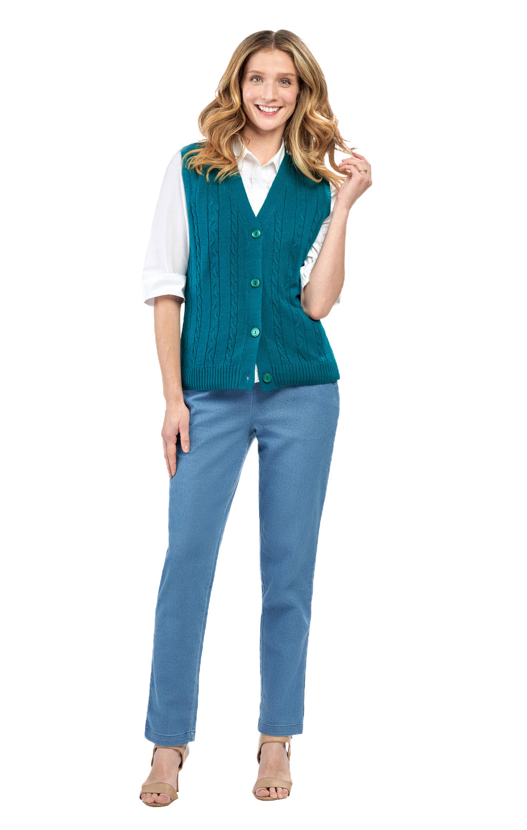 Women's Cable Knit Button Front Sweater Vest