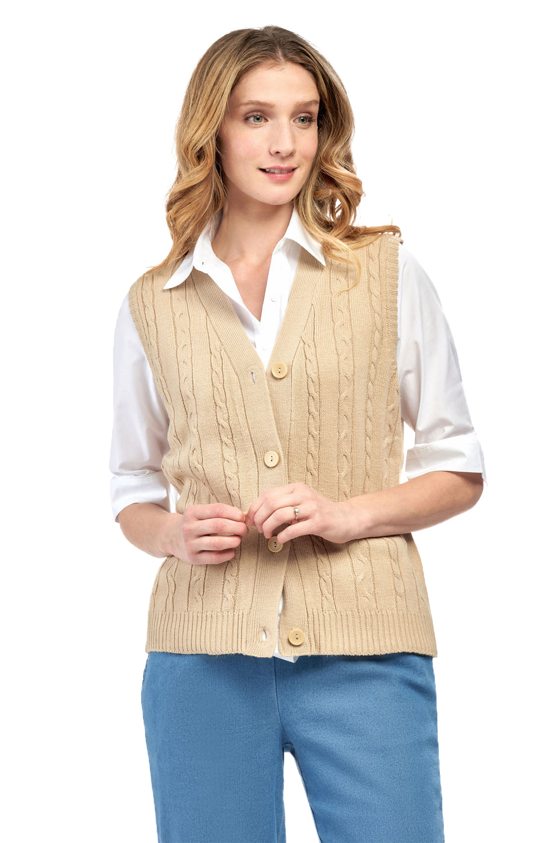 Women's Cable Knit Button Front Sweater Vest