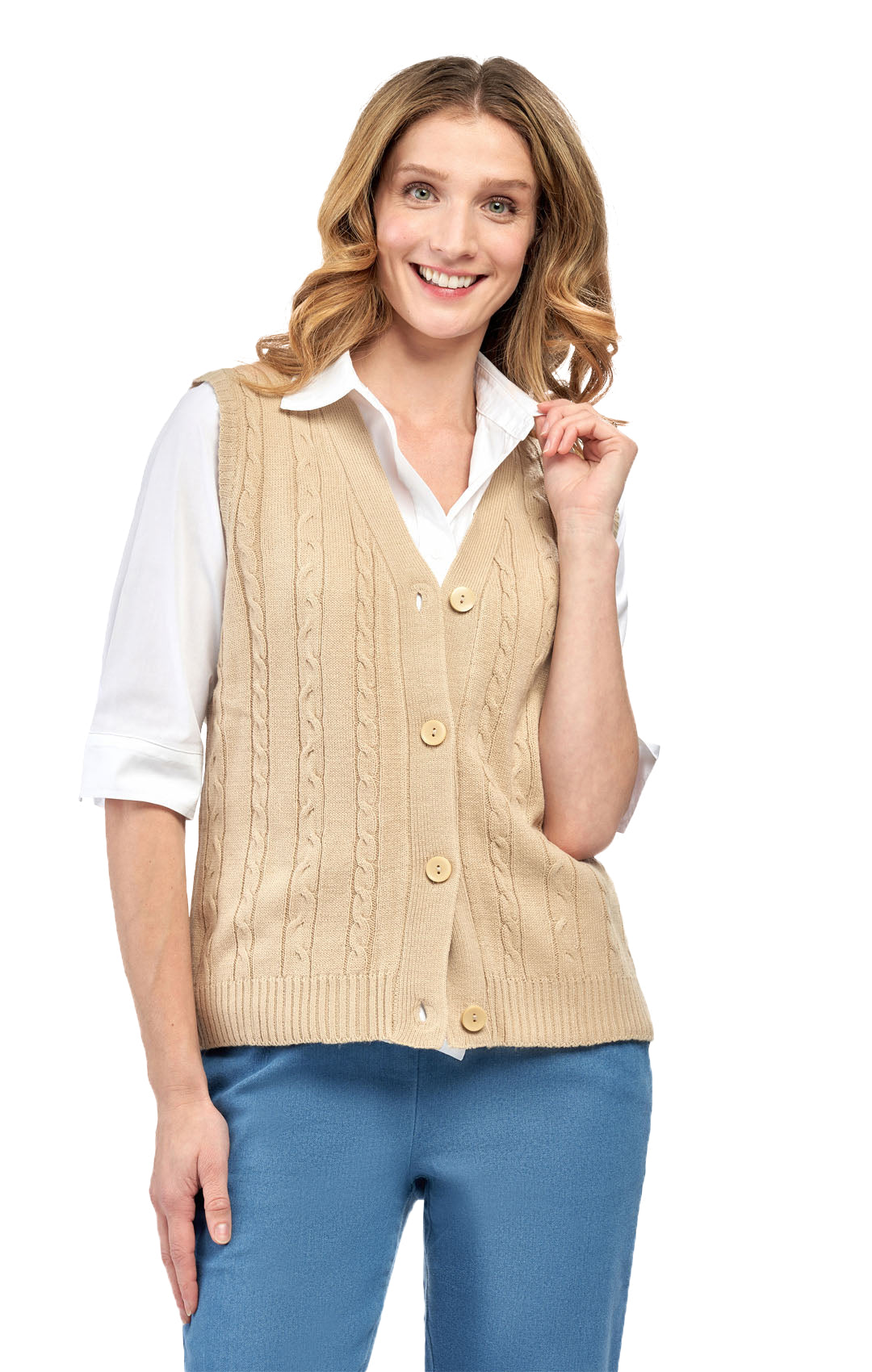 Women's Cable Knit Button Front Sweater Vest