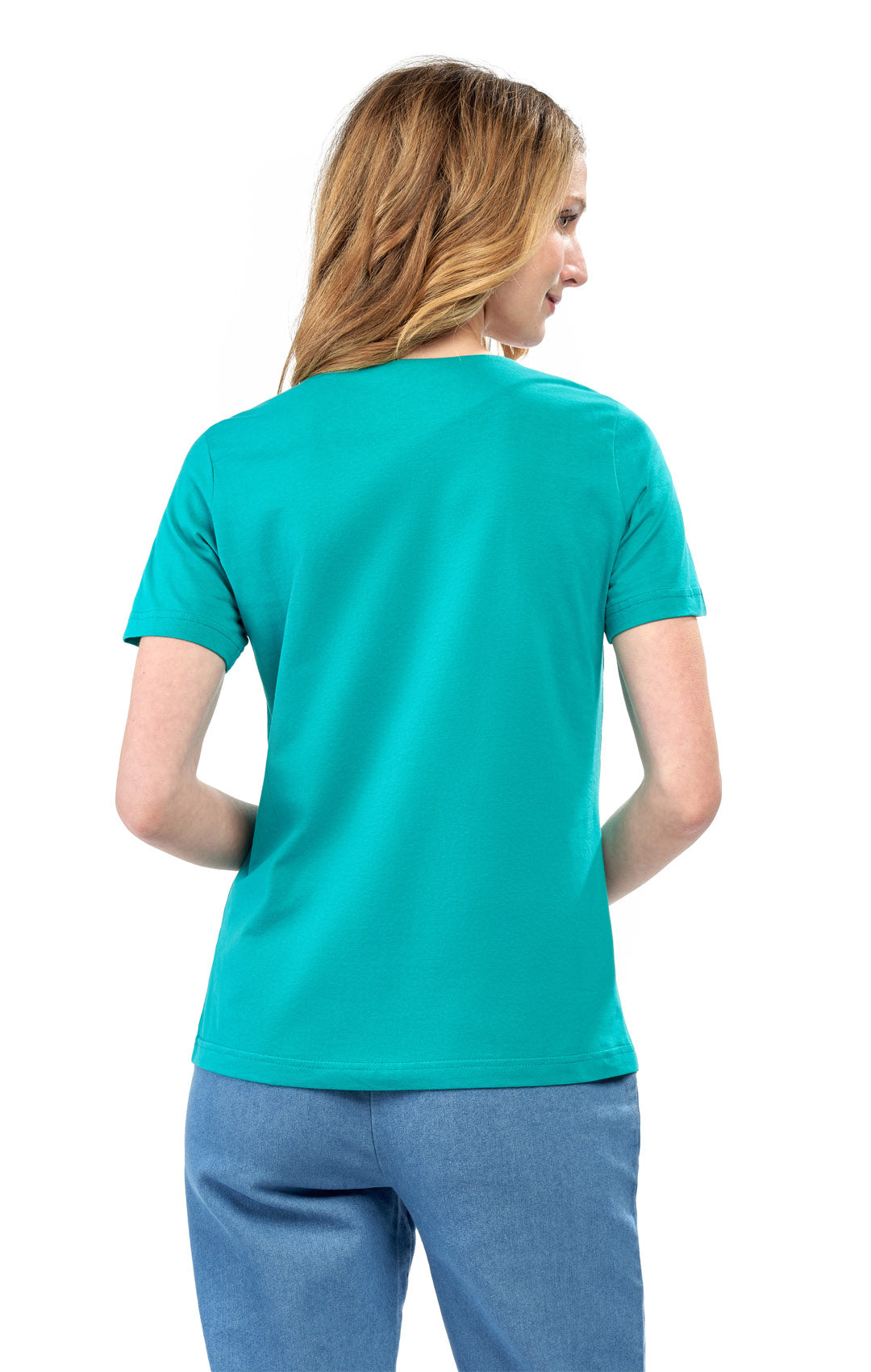Women's Short Sleeve Pintuck Scoop Neck 100% Cotton Knit T-Shirt - close-up detail