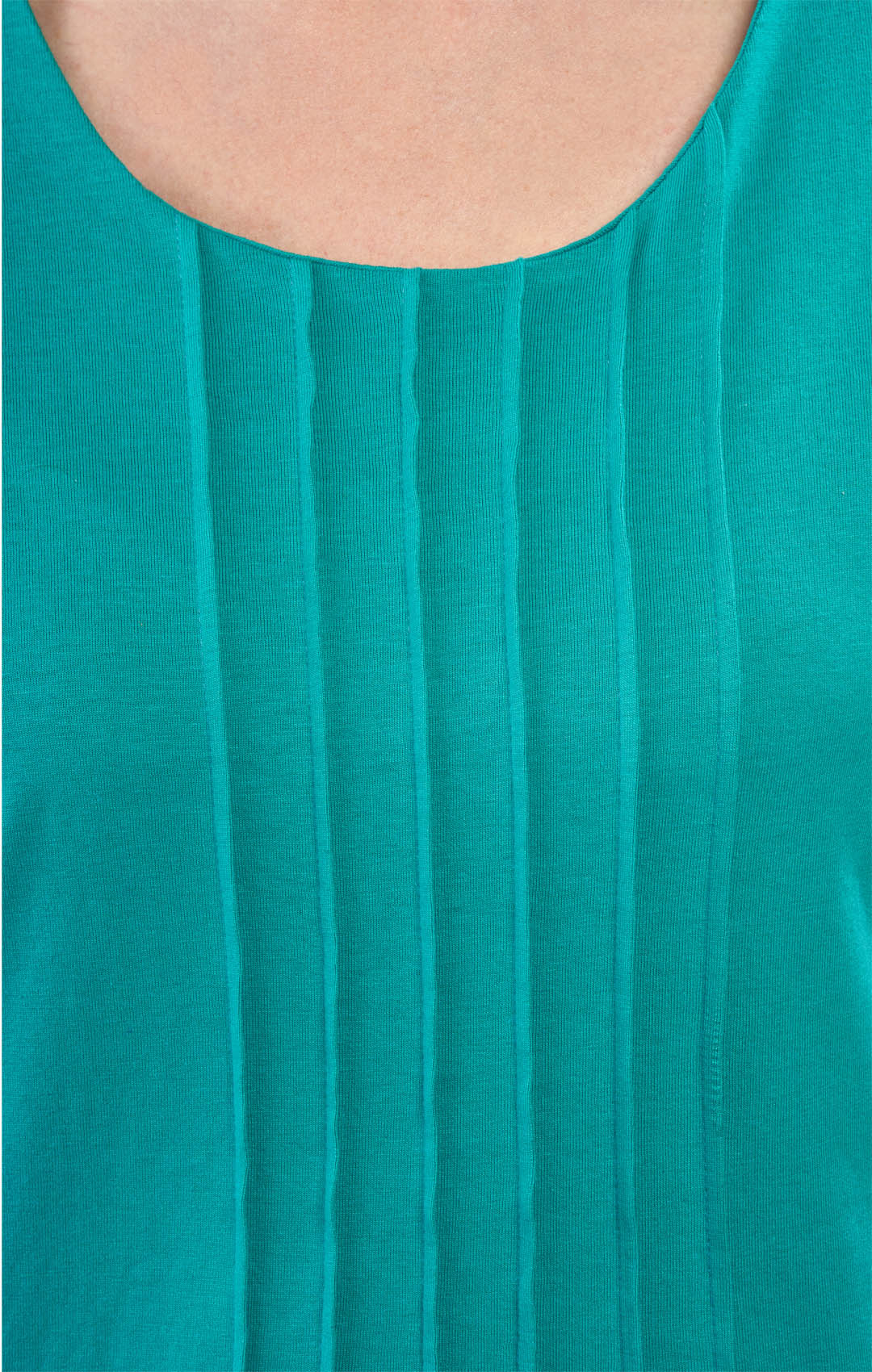 Women's Short Sleeve Pintuck Scoop Neck 100% Cotton Knit T-Shirt - additional view