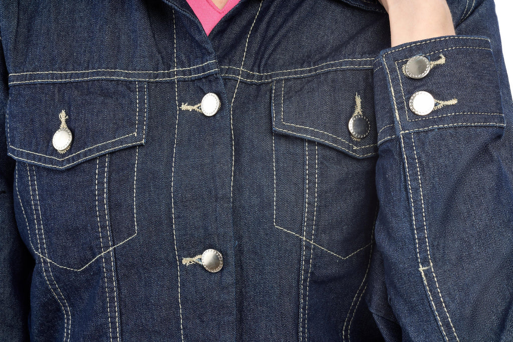 Women's Classic Dark Blue Denim Jacket Button Front Outerwear