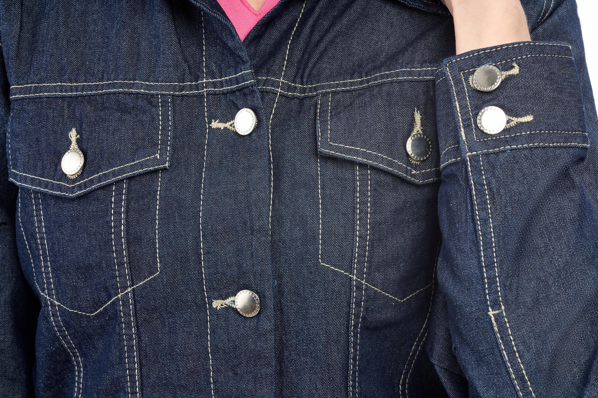 Women's Classic Dark Blue Denim Jacket Button Front Outerwear