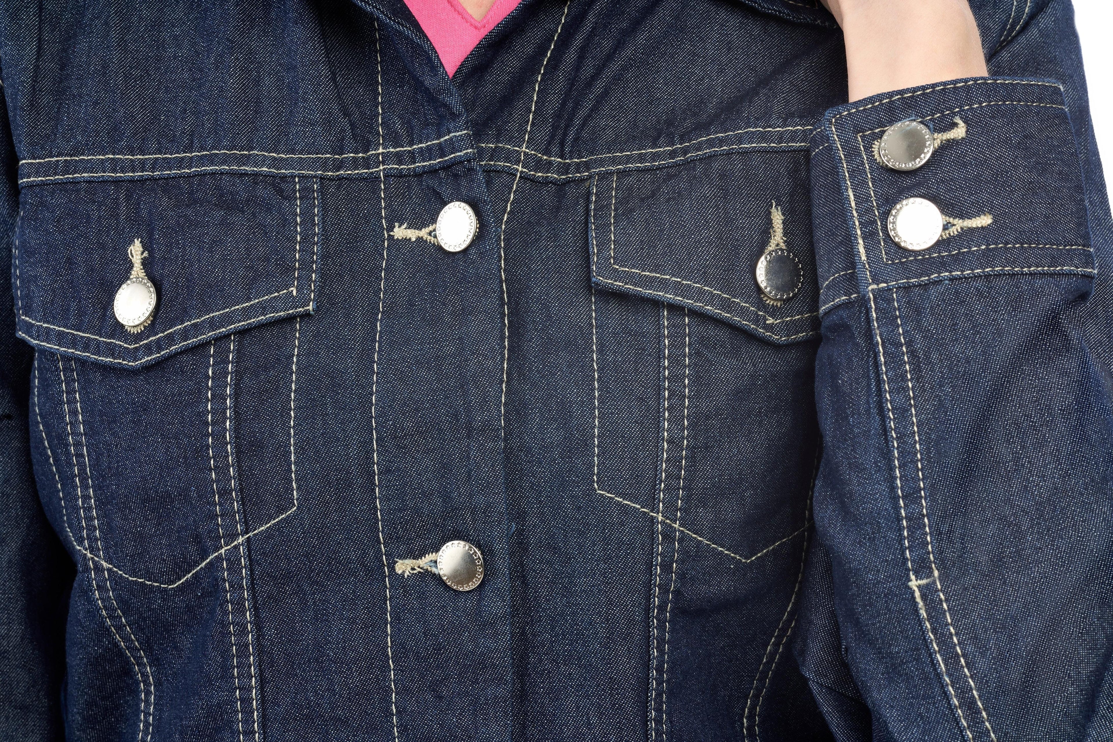 Women's Classic Dark Blue Denim Jacket Button Front Outerwear