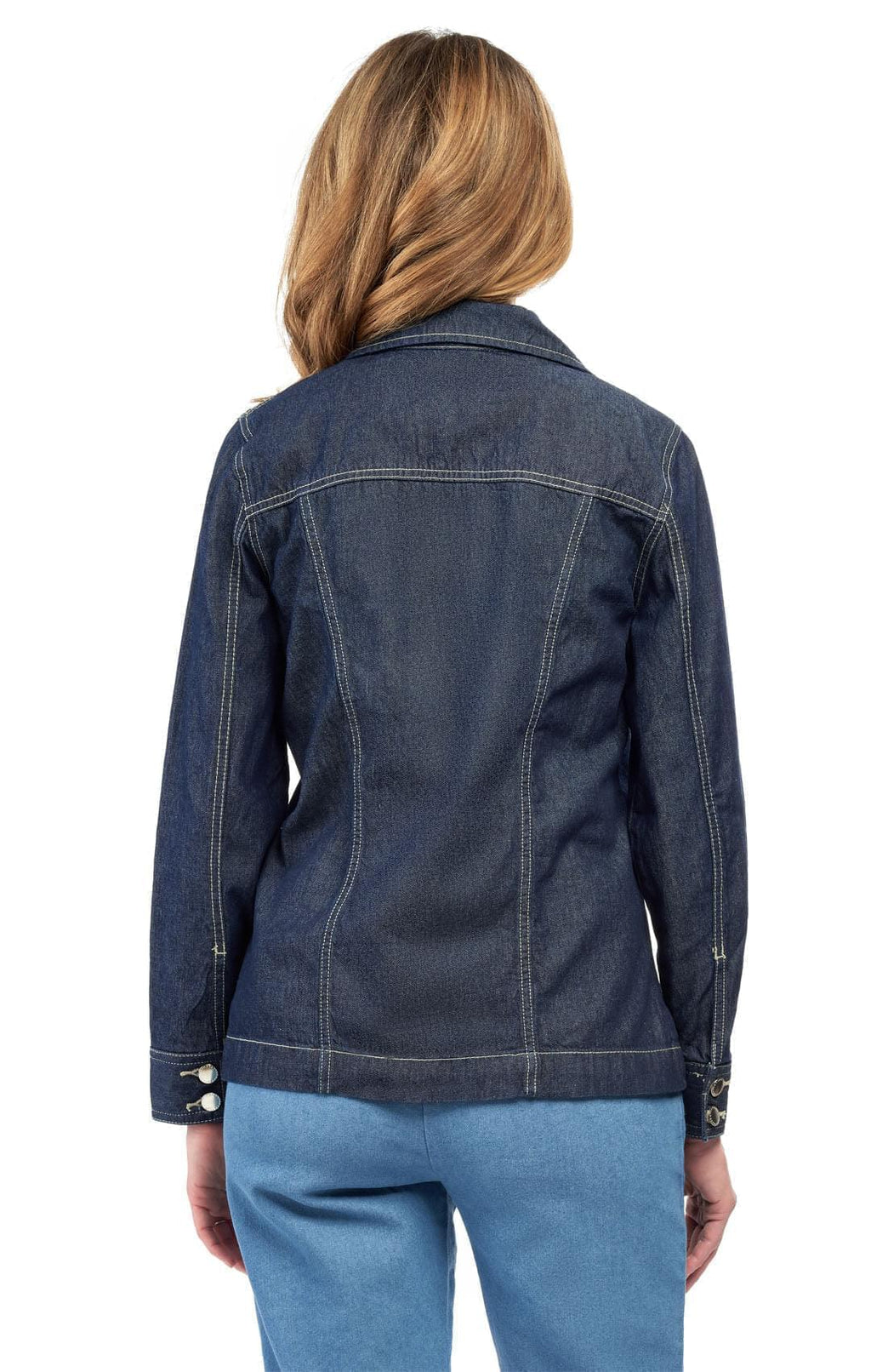 Women's Classic Dark Blue Denim Jacket Button Front Outerwear