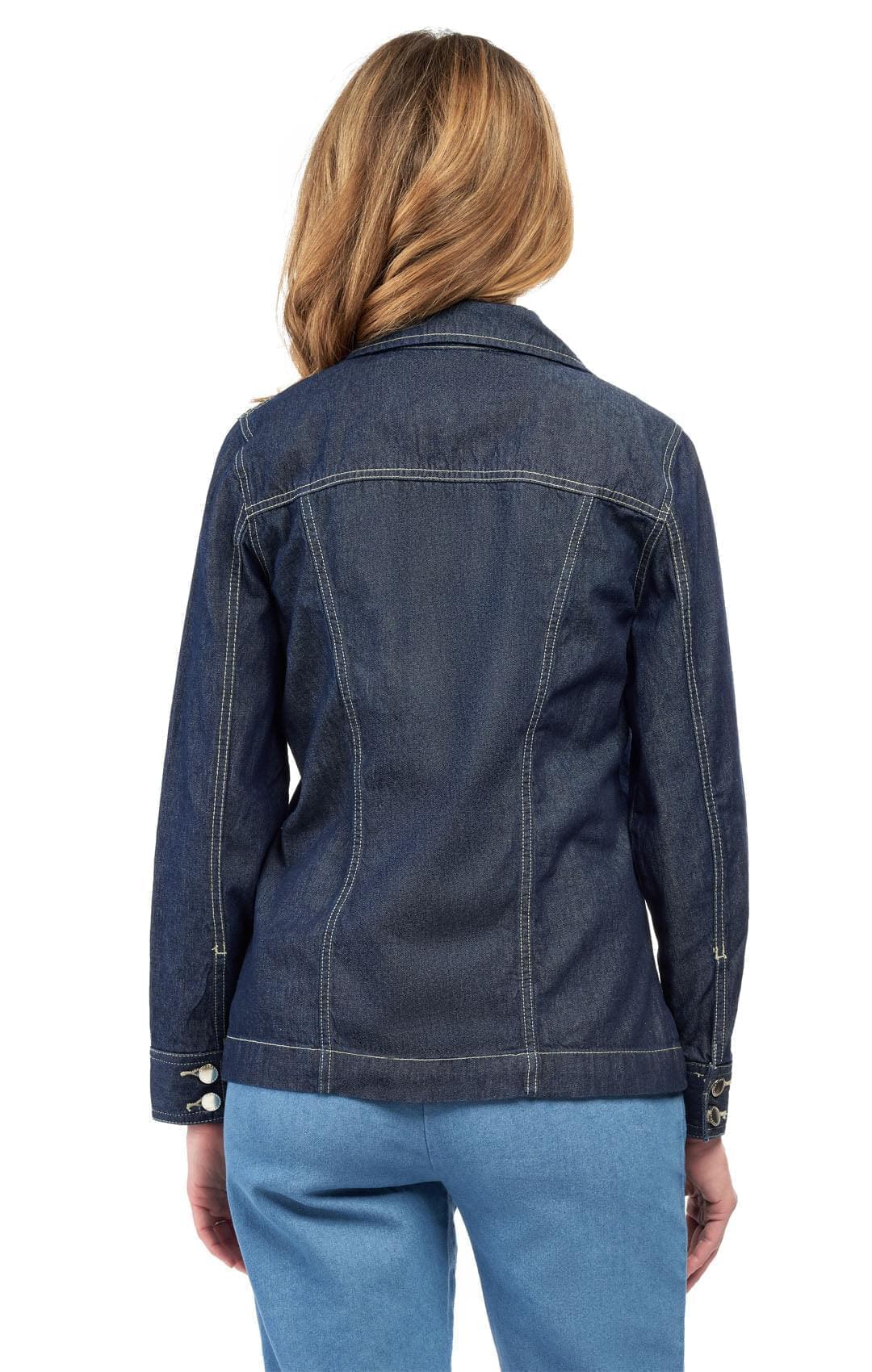 Women's Classic Dark Blue Denim Jacket Button Front Outerwear