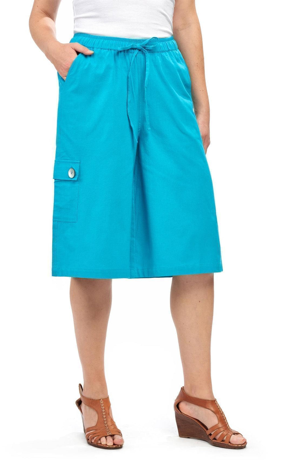 Women's Calcutta Cotton Split Skirt Culottes with Cargo Pockets