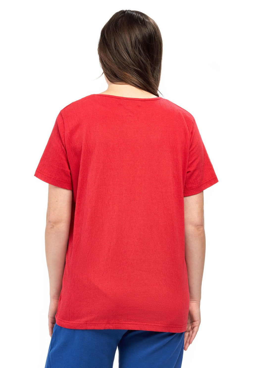 Women's Short Sleeve Textured Knit T-Shirt with Jewel Neckline