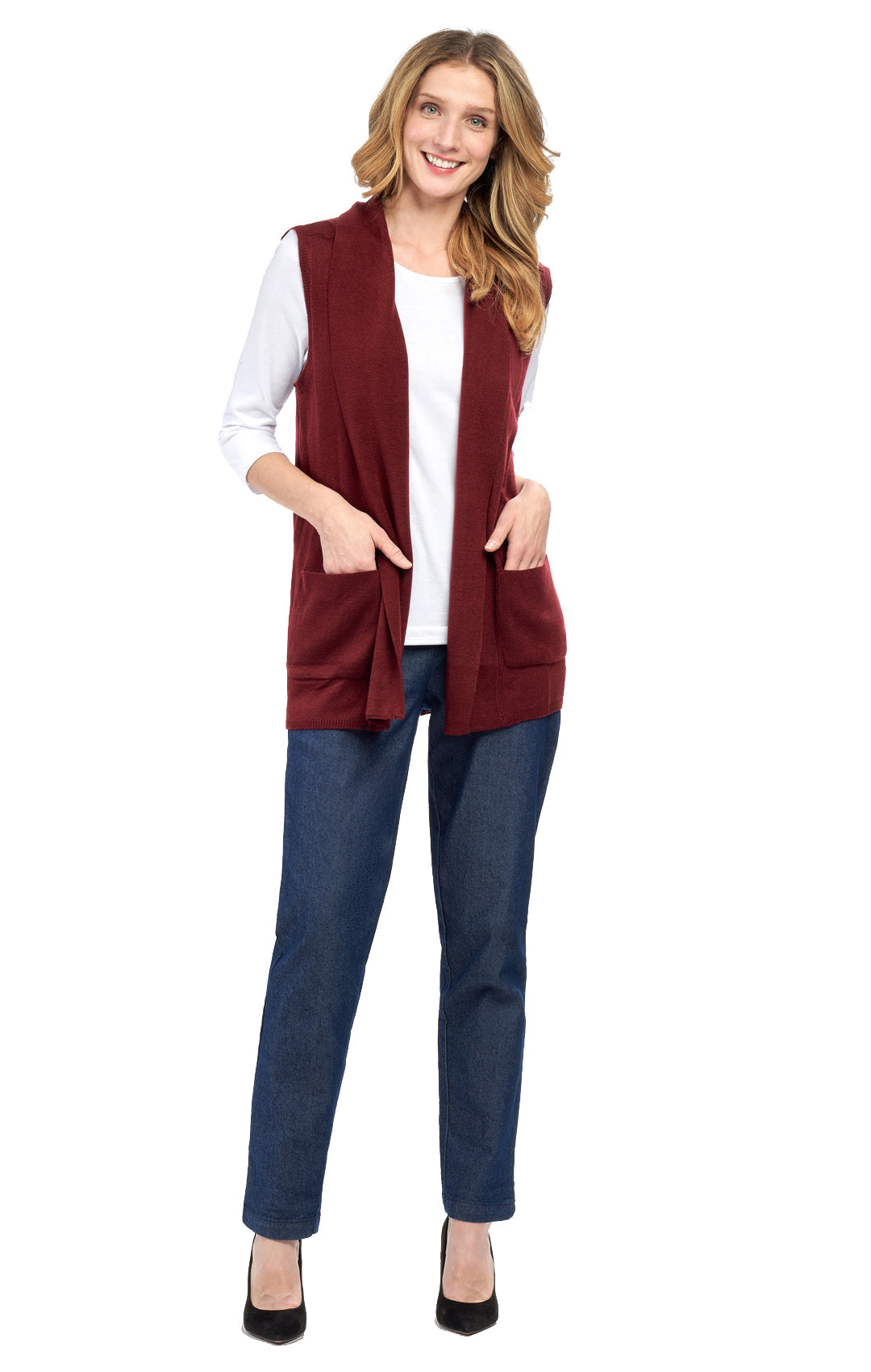 Women's Sleeveless Open Front Shawl Collar Vest Soft Knit Layer