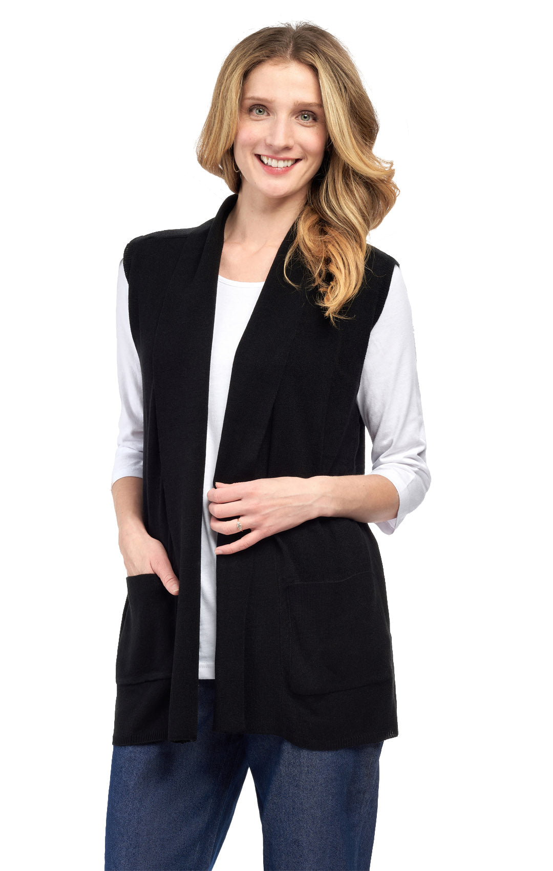 Women's Sleeveless Open Front Shawl Collar Vest Soft Knit Layer
