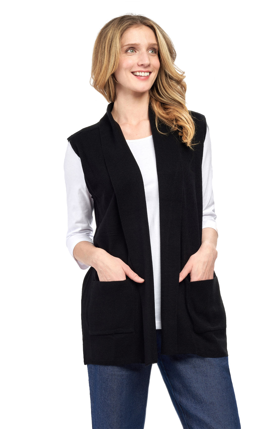 Women's Sleeveless Open Front Shawl Collar Vest Soft Knit Layer