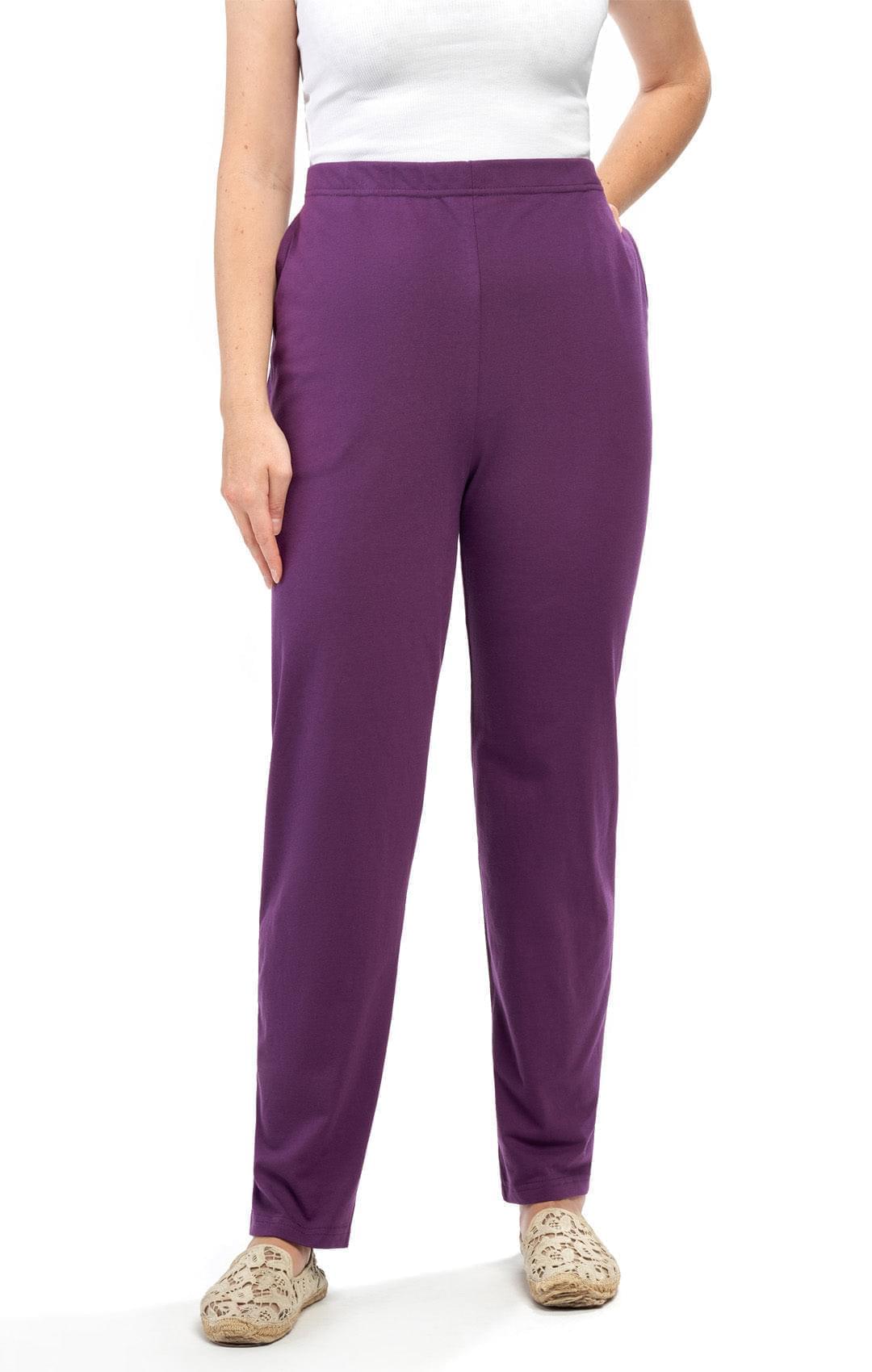 Women's Pull-On Flat Front Knit Pants with Elastic Waist