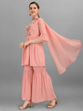 Multicolor georgette embellished kurta paired with a matching sharara and dupatta set