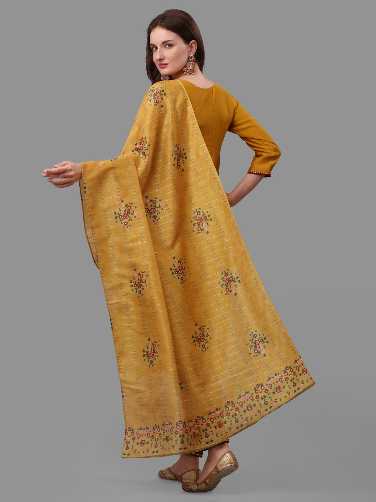 Mustard Embroidered Rayon Kurta Pant and Dupatta Set for Women