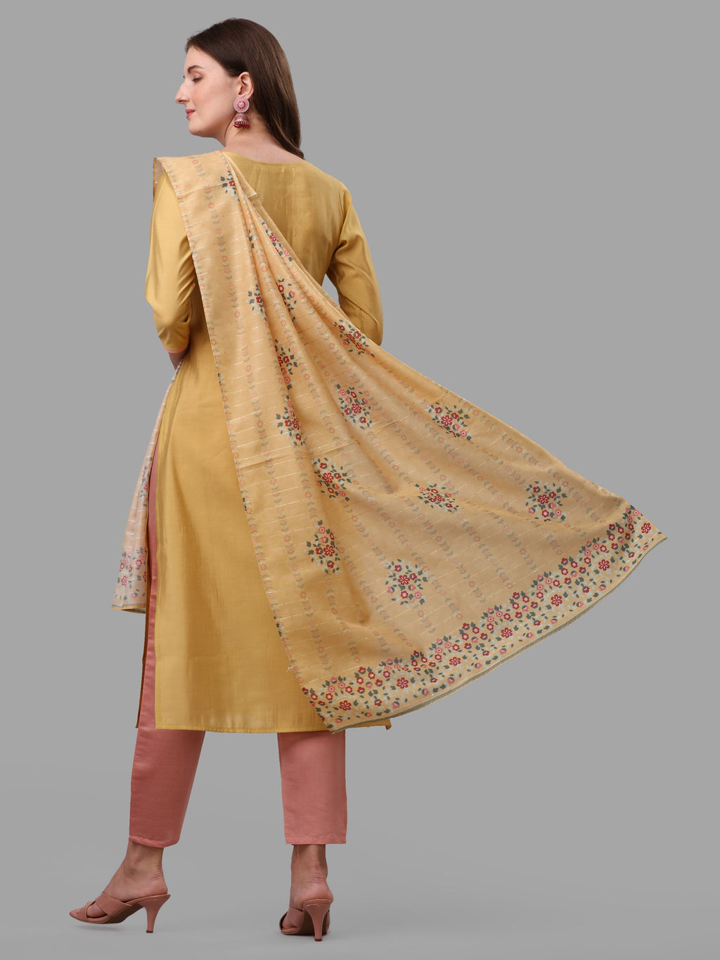 Yellow Embroidered Rayon Kurta Pant and Dupatta Set for Women