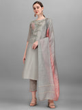 Floral embroidered multicolor kurta set made of rayon with matching pants and dupatta