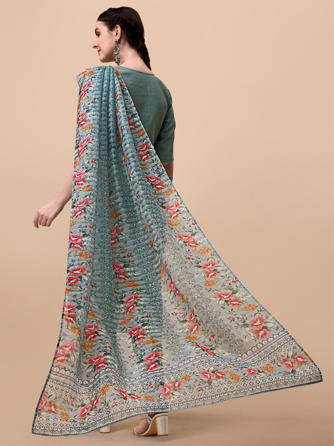 Multicolor Embroidered Rayon Kurta with Pant and Dupatta Set