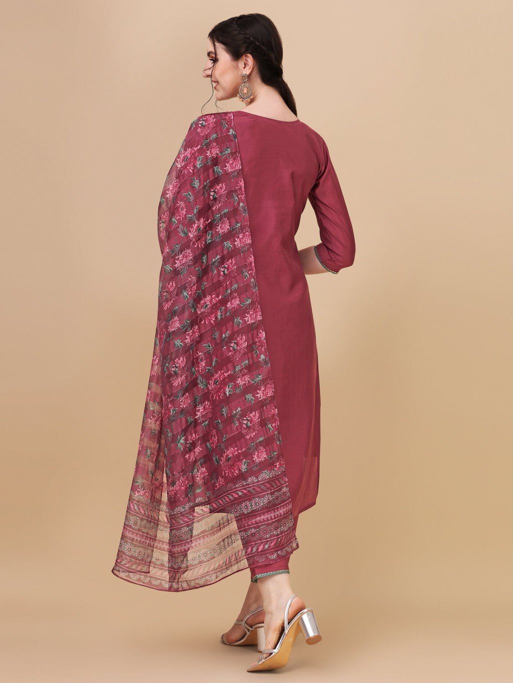 Multicolor Embroidered Kurta With Pant & Printed Dupatta Set