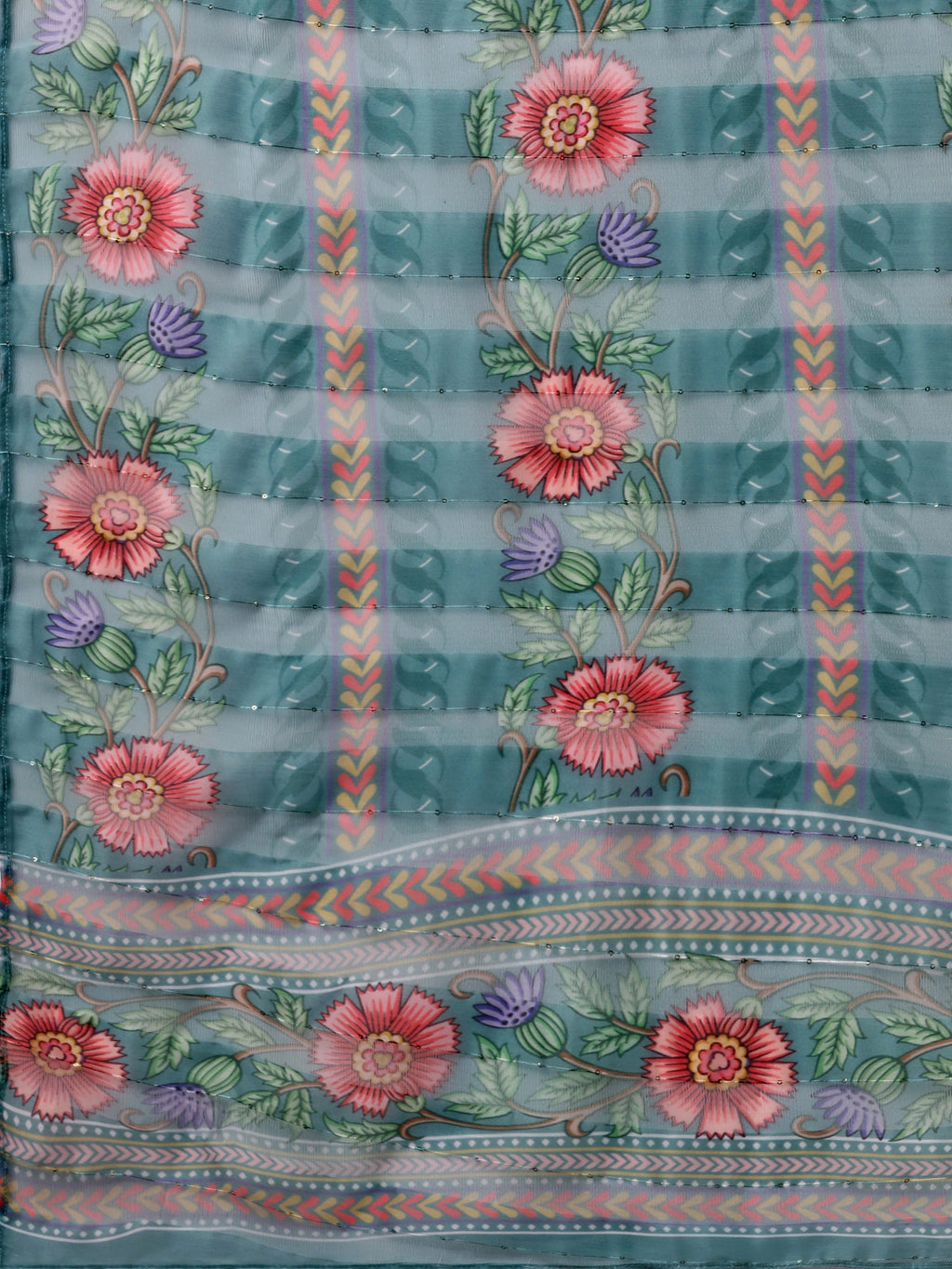 Multicolor Hand Embroidered Kurta Set with Pant and Dupatta